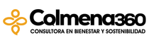 Logotipo de Colmena360 con símbolo naranja y texto negro, consultora en bienestar y sostenibilidad