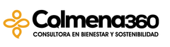 Logotipo de Colmena360 con símbolo naranja y texto negro, consultora en bienestar y sostenibilidad