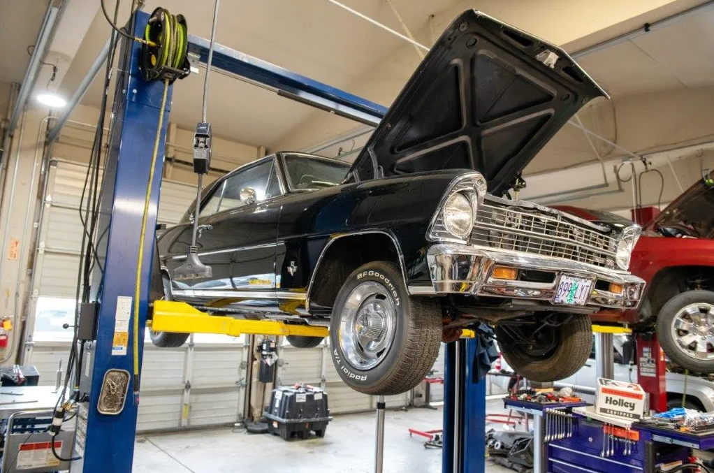 Retro Vehicle on the Lift at 808 Automotive Inc. - Hubbard Auto Repair