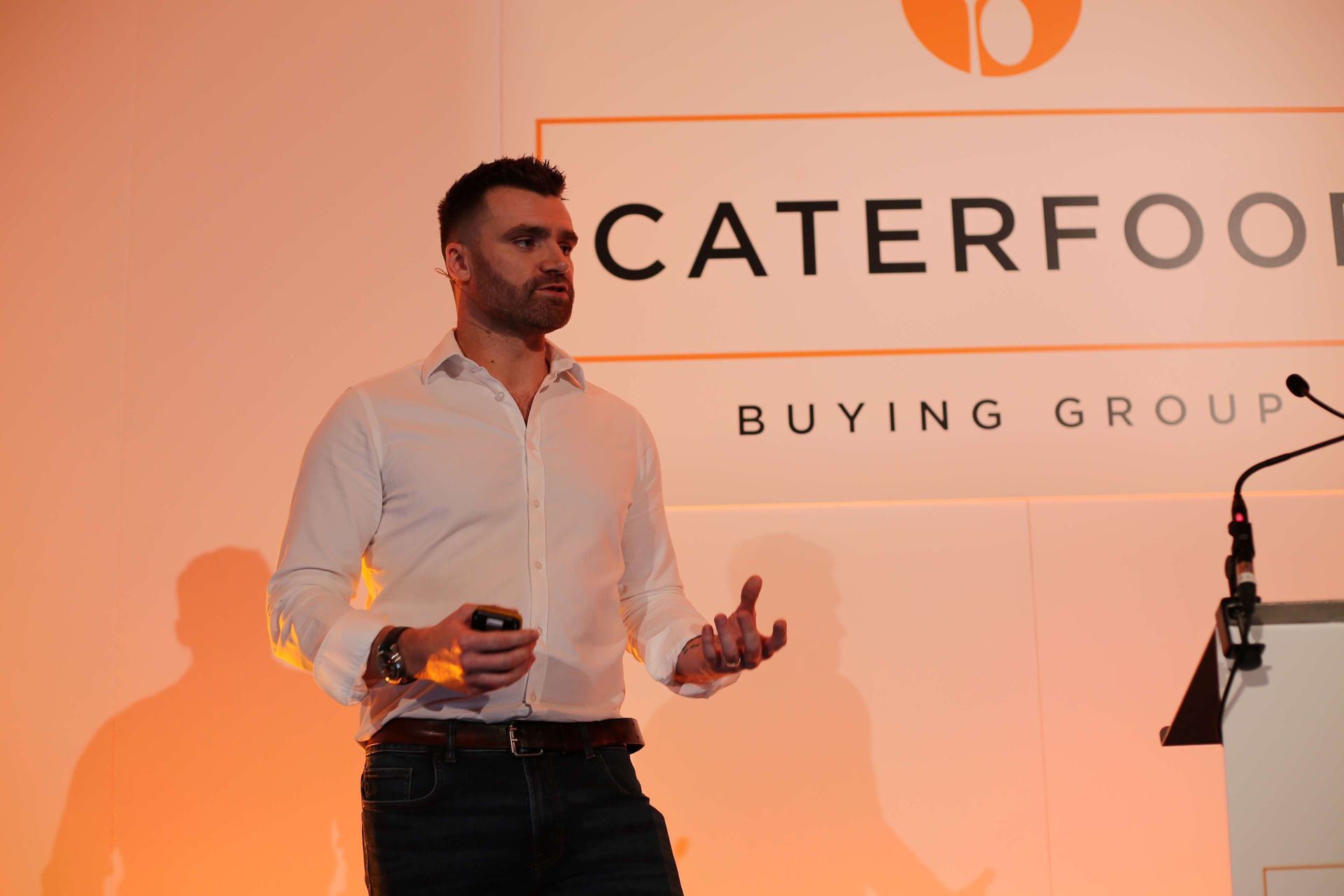 Tom Workman Commercial Director of Caterfood Buying Group speaking at CFBG Winter Conference 2024