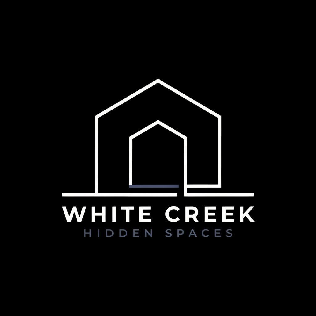 White Creek Hidden Spaces logo with a white house outline on a black background