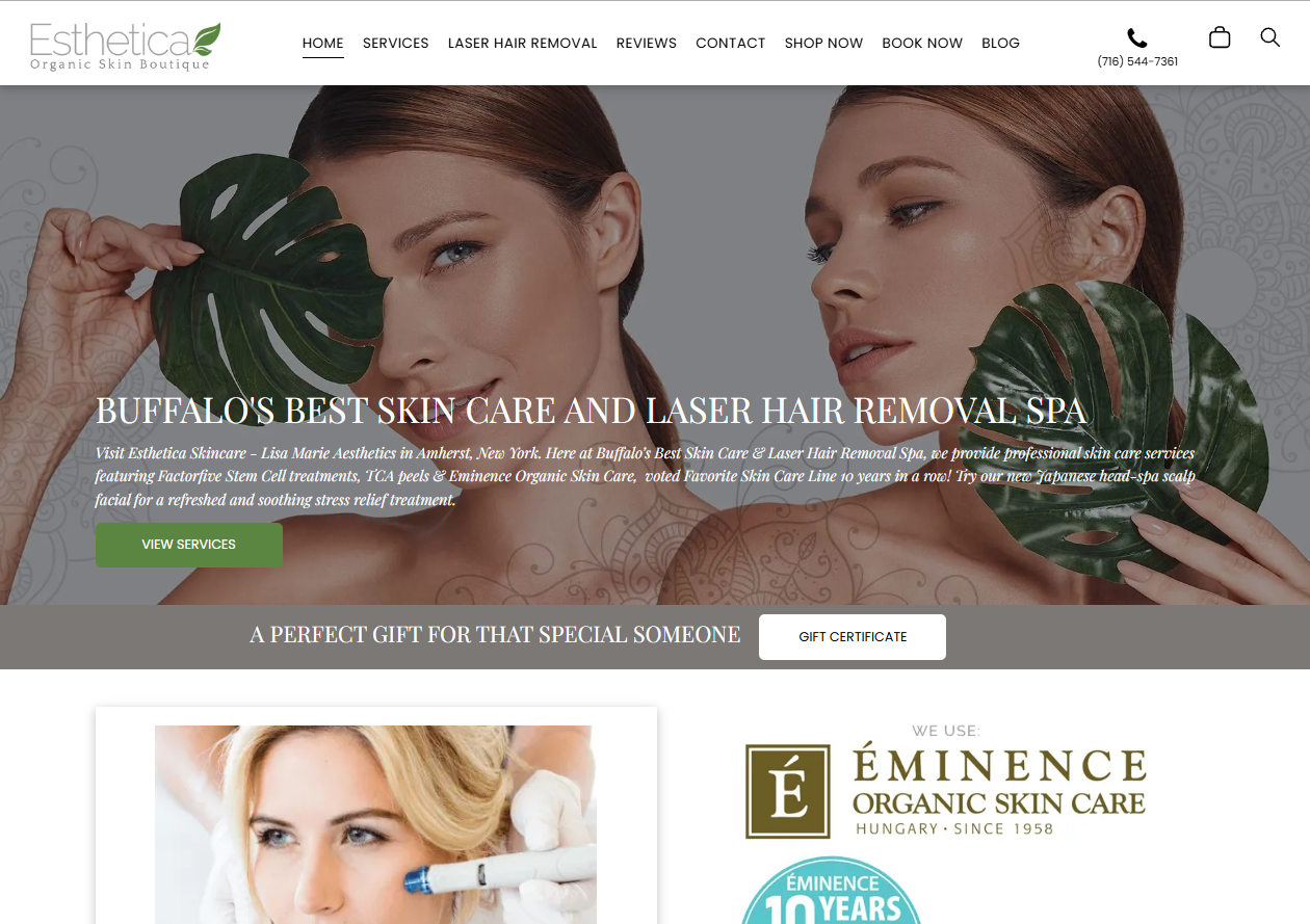 Spa website homepage featuring two people with leaves and a green call-to-action button