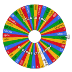 Spinning wheel with names and numbers, prompting user to click or press ctrl+enter to spin.