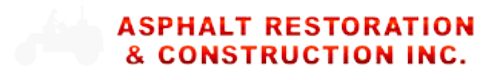 Logo reading “Asphalt Restoration & Construction Inc.” in red text on a light gray background