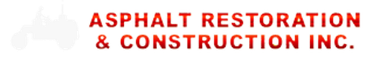 Logo reading “Asphalt Restoration & Construction Inc.” in red text on a light gray background