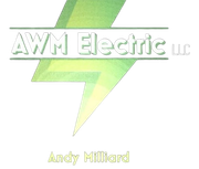 AWM Electric LLC logo with green lightning bolt and the name Andy Millard beneath it