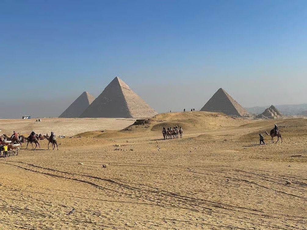 Giza Pyramids and Great Sphinx during a full-day Cairo trip from Hurghada in Egypt.
