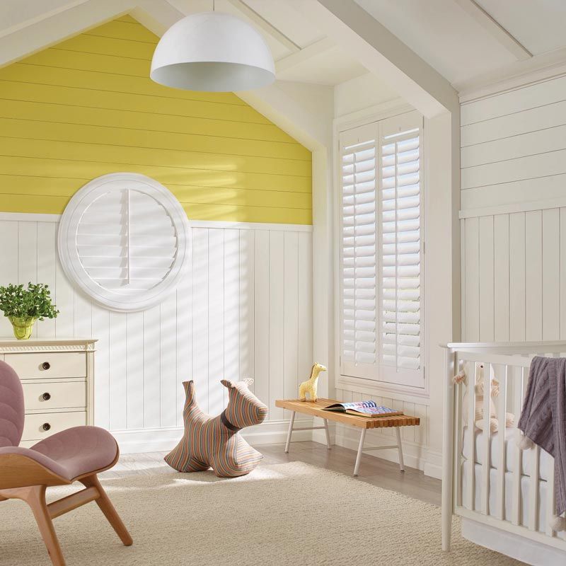 Specialty Shaped Nursery Window with Plantation Shutters in College Station, TX
