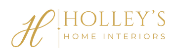 Holley's Home Interiors gold logo with stylized H monogram on white background