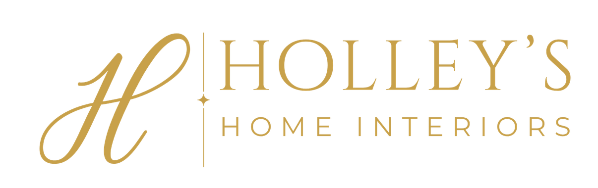 Holley's Home Interiors gold logo with stylized H monogram on white background