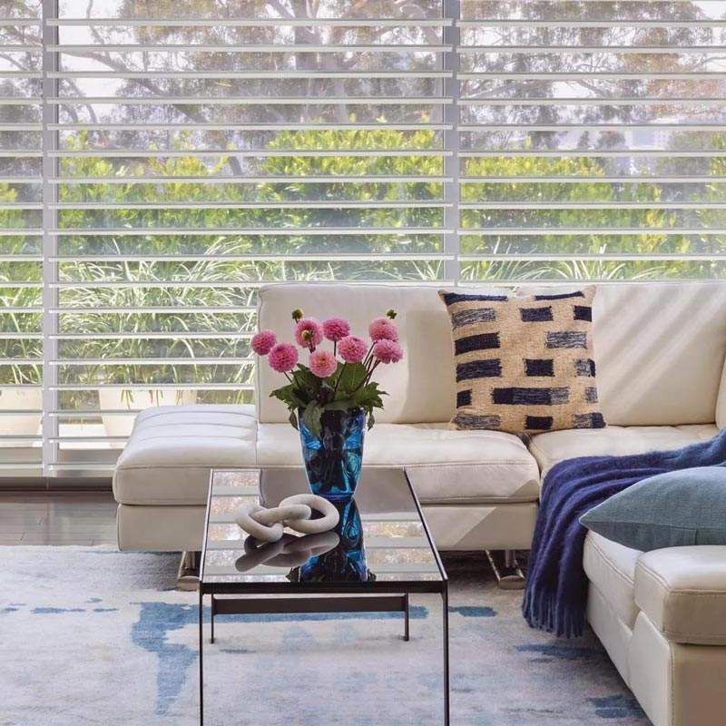 Modern Silhouette Window Shades Filtering Natural Light in a College Station, TX, Home
