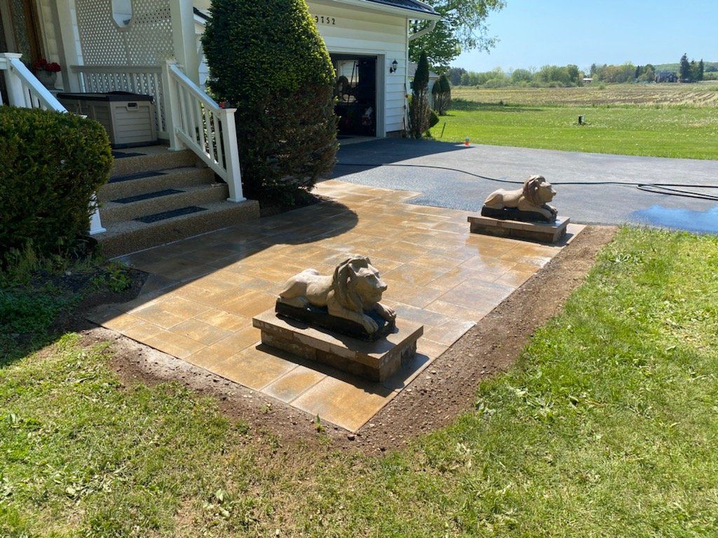Patio with lions