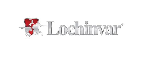 Lochinvar logo with red shield emblem and silver wordmark on a white background