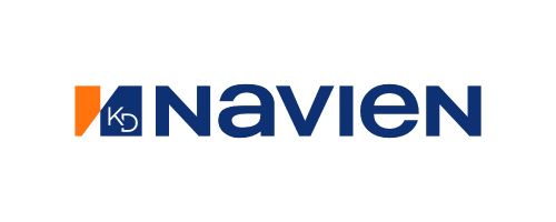 Navien logo in blue with an orange accent and small KD mark