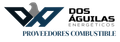 Logo de Dos Águilas Energéticos y Proveedores Combustible en azul y negro sobre fondo blanco
