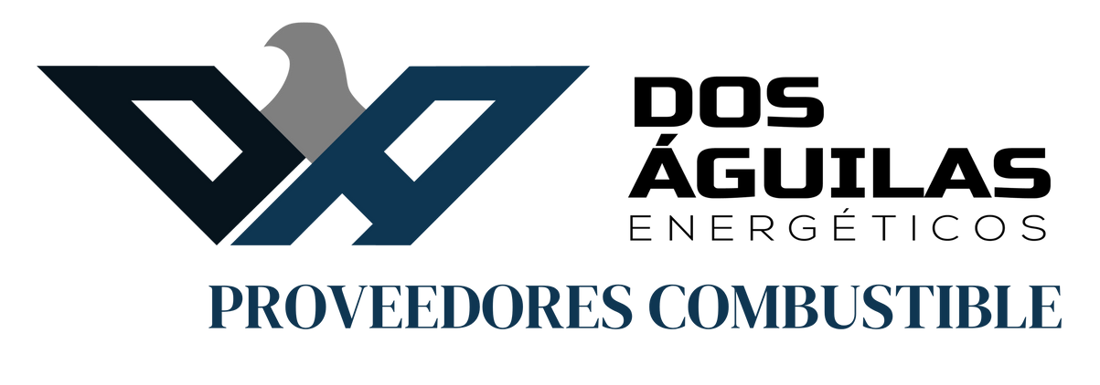 Logo de Dos Águilas Energéticos y Proveedores Combustible en azul y negro sobre fondo blanco