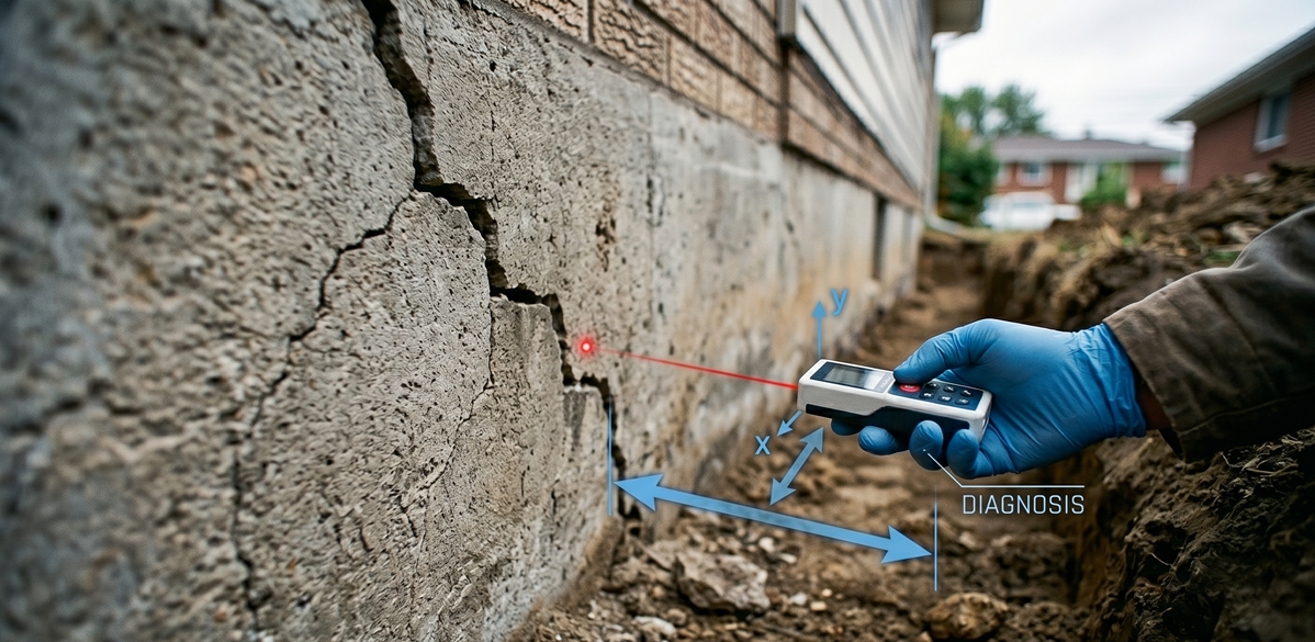 Foundation specialists sealing basement wall leaks inside family home
