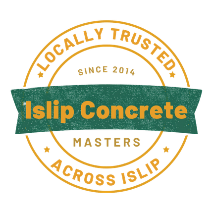 Fresh concrete driveway installation outside residential property in Islip, New York