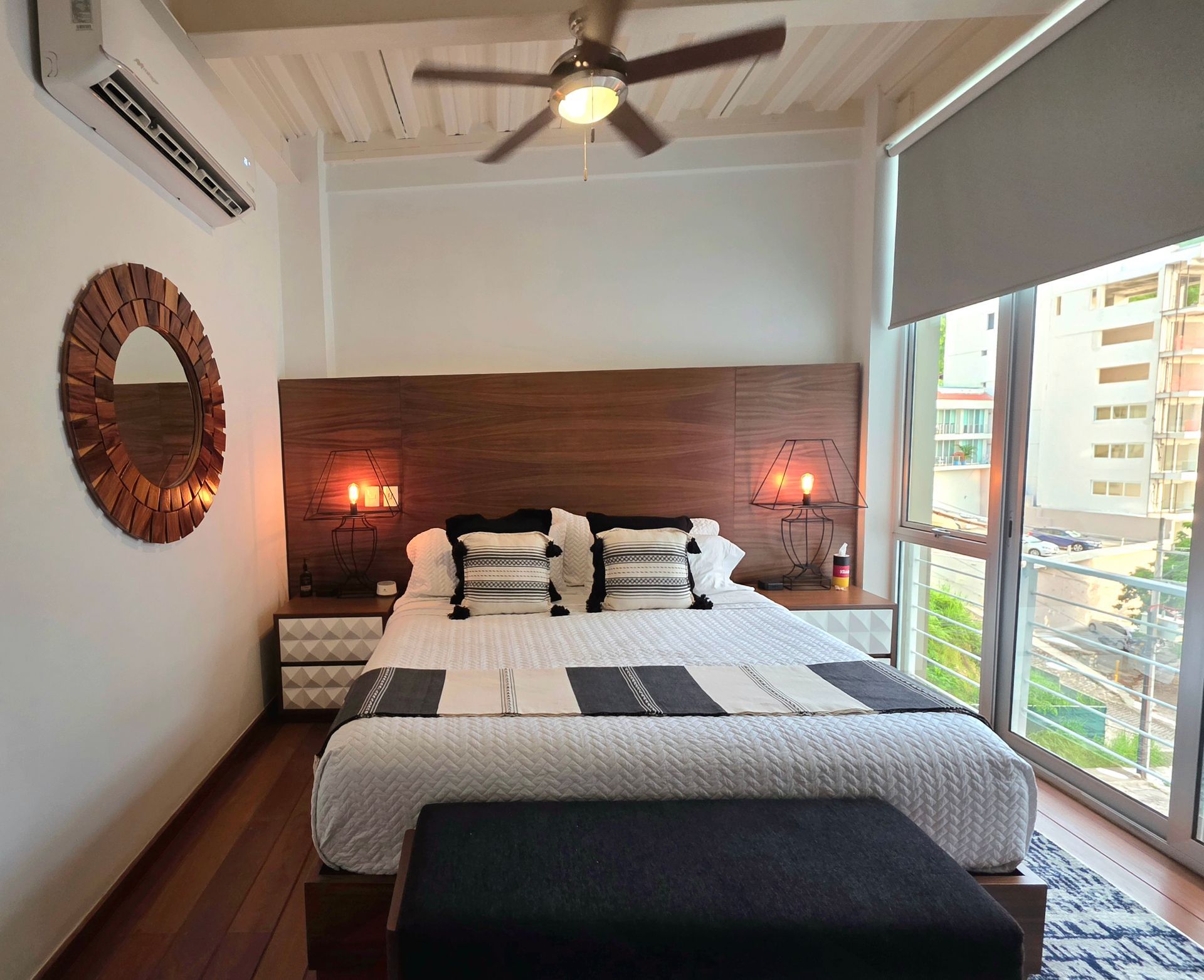 Queen futon and television in the Muse suite at AVA19 in Puerto Vallarta