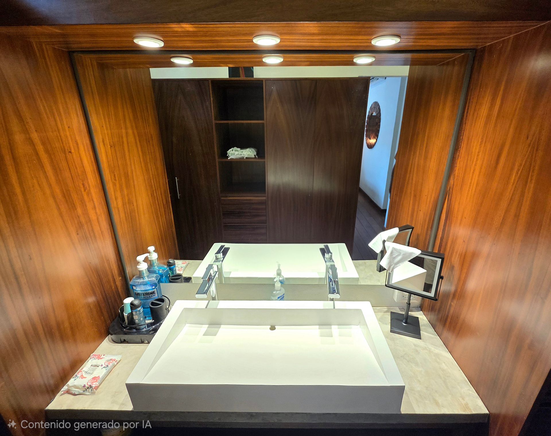 Double vanity and storage in the Muse king suite at AVA19 in Puerto Vallarta