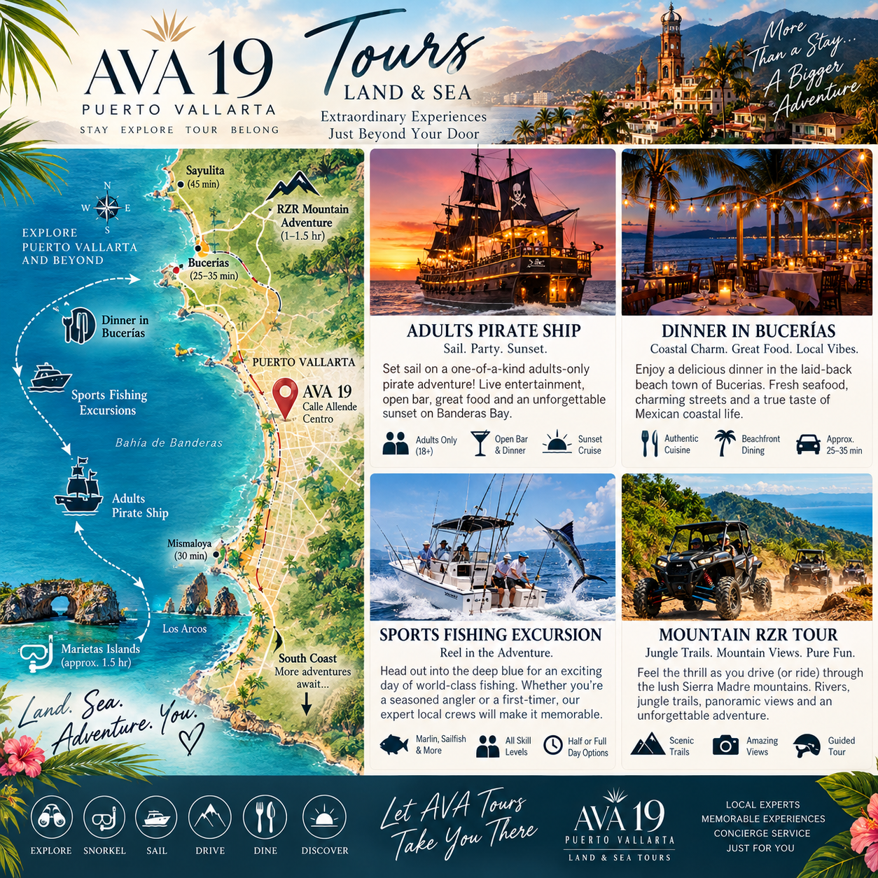 Puerto Vallarta tours and excursions available through AVA19