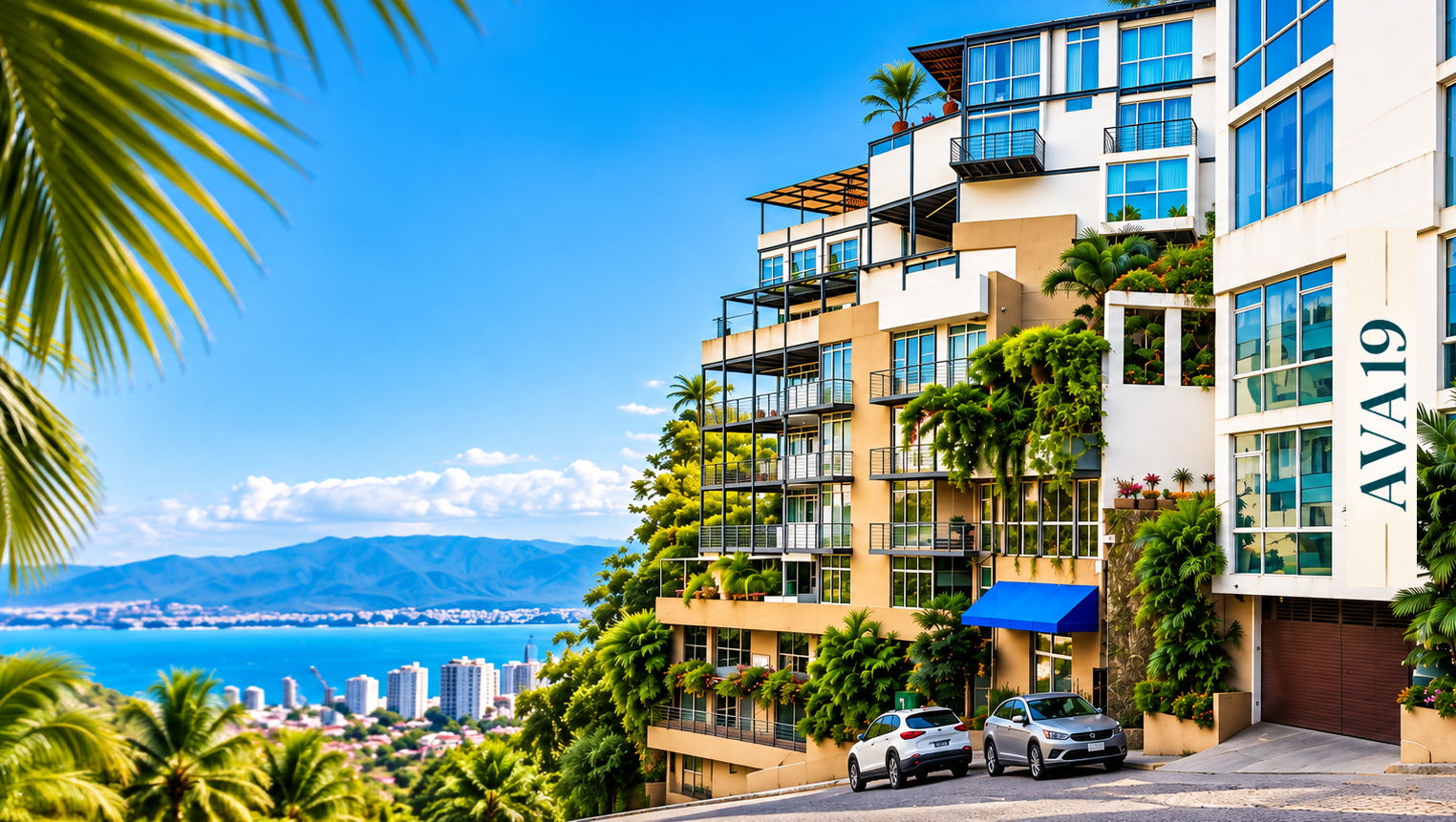 AVA complex hillside building overlooking Puerto Vallarta and Banderas Bay
