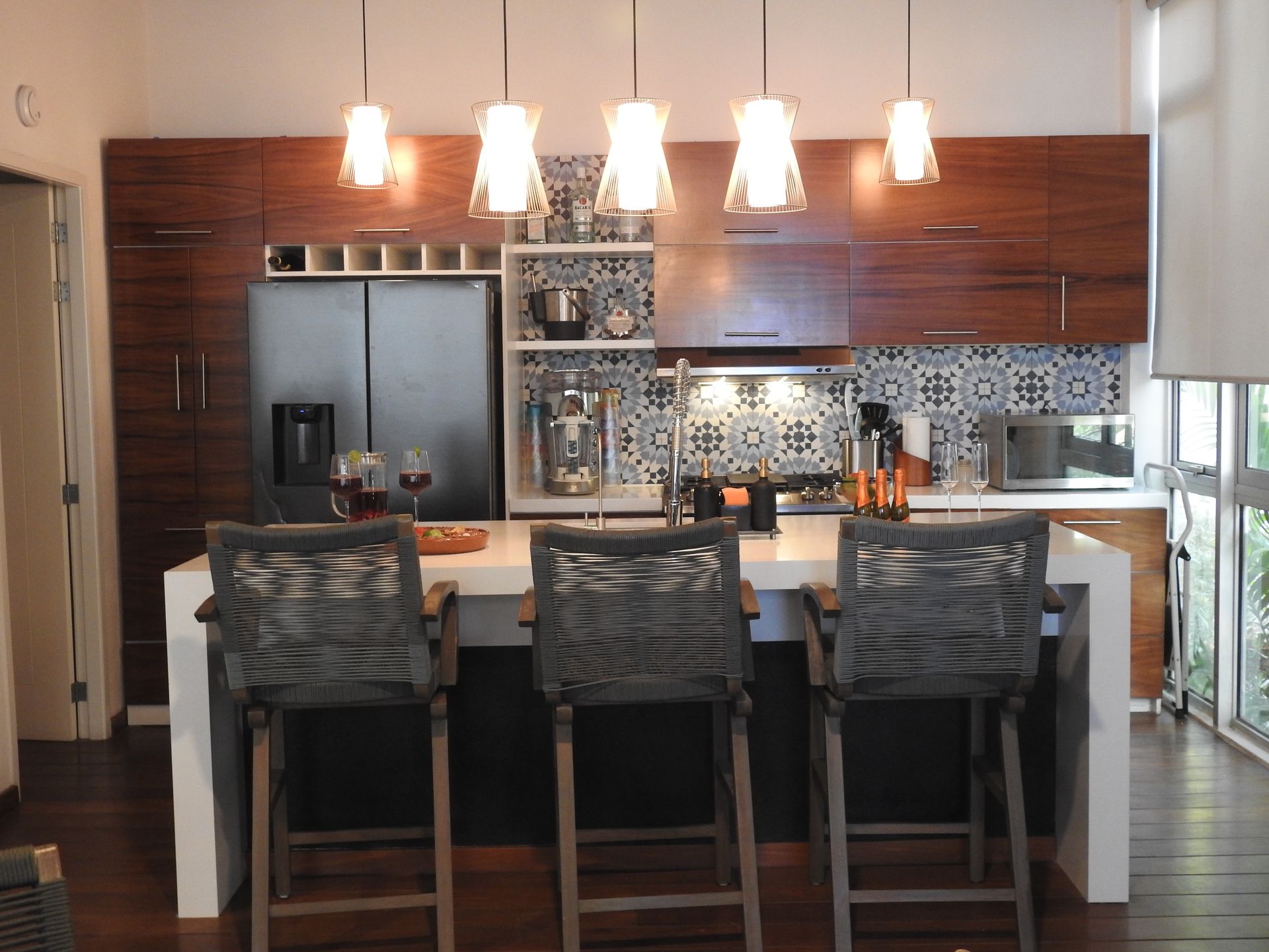 Dining table and pendant lights at AVA19 in Puerto Vallarta