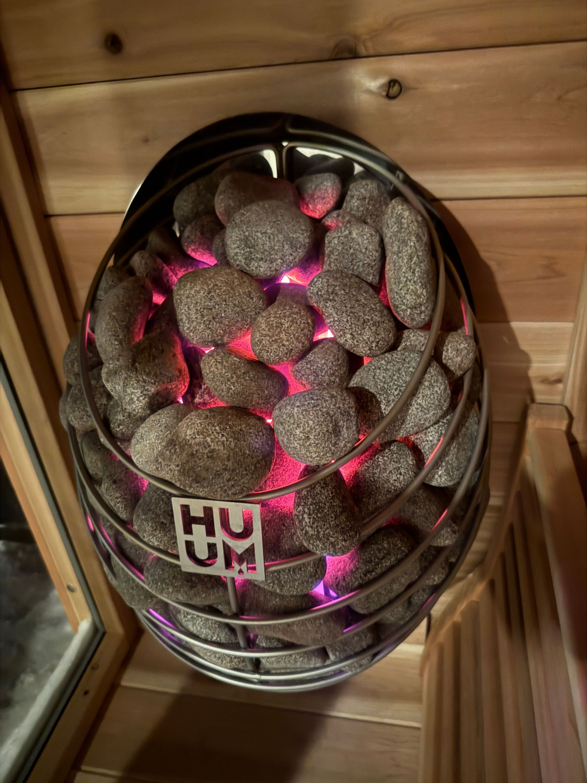 Heated stones in the Stay549 cedar sauna