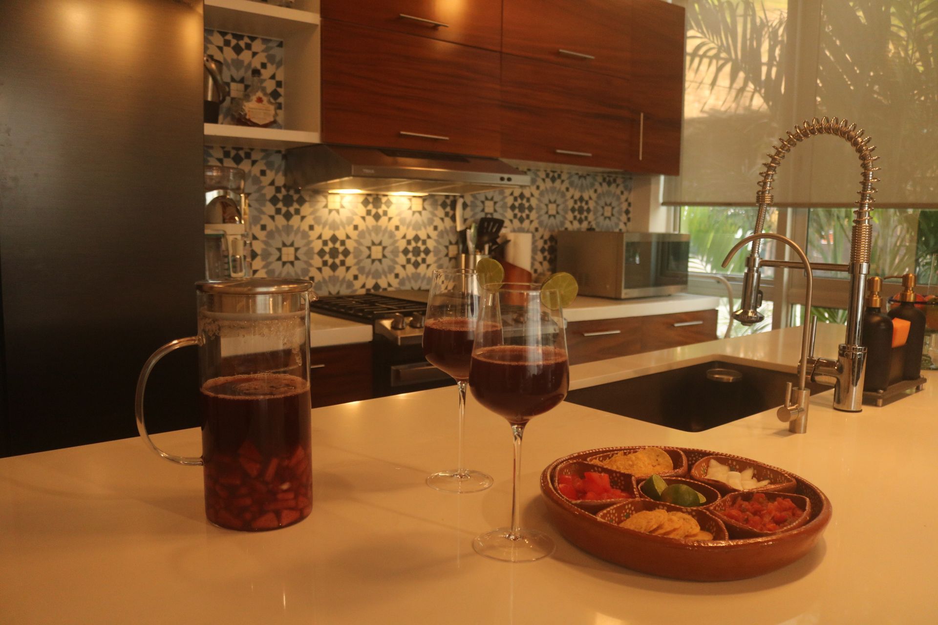 Wine and snack setting at AVA19 in Puerto Vallarta