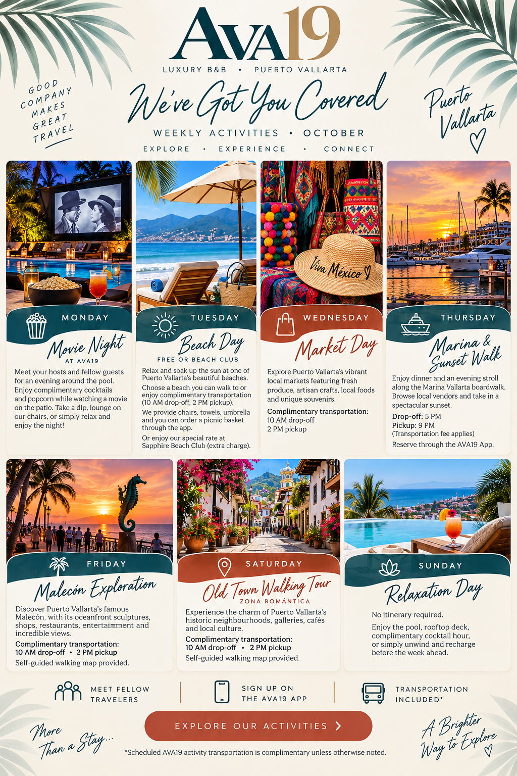 AVA19 Puerto Vallarta activity guide with boat trips, fishing, dining and local adventures