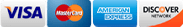 Visa, Mastercard, American Express, and Discover credit card logos side by side