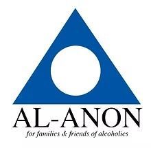 Al-Anon logo: blue triangle with white circle and black text “AL-ANON” and “for families & friends of alcoholics”