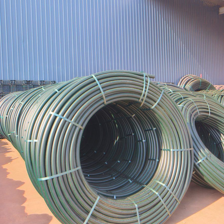 Elsam Green Line Rural poly pipe coils in the Livingstone yard