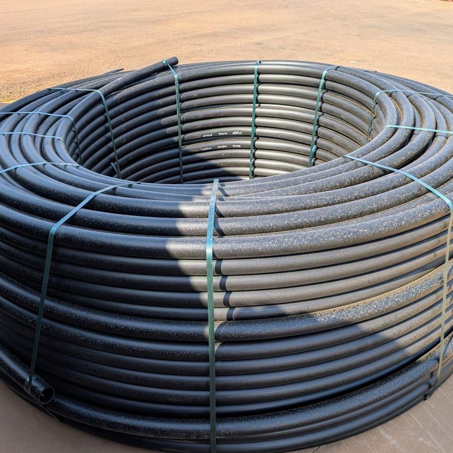 Close-up of a strapped Elsam poly pipe coil