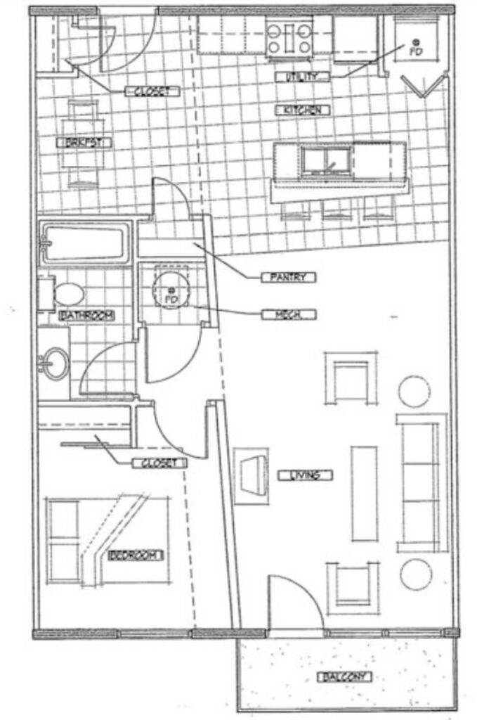 Floor Plan: 1 Bed · 1 Bath · 737 SQ. FT.