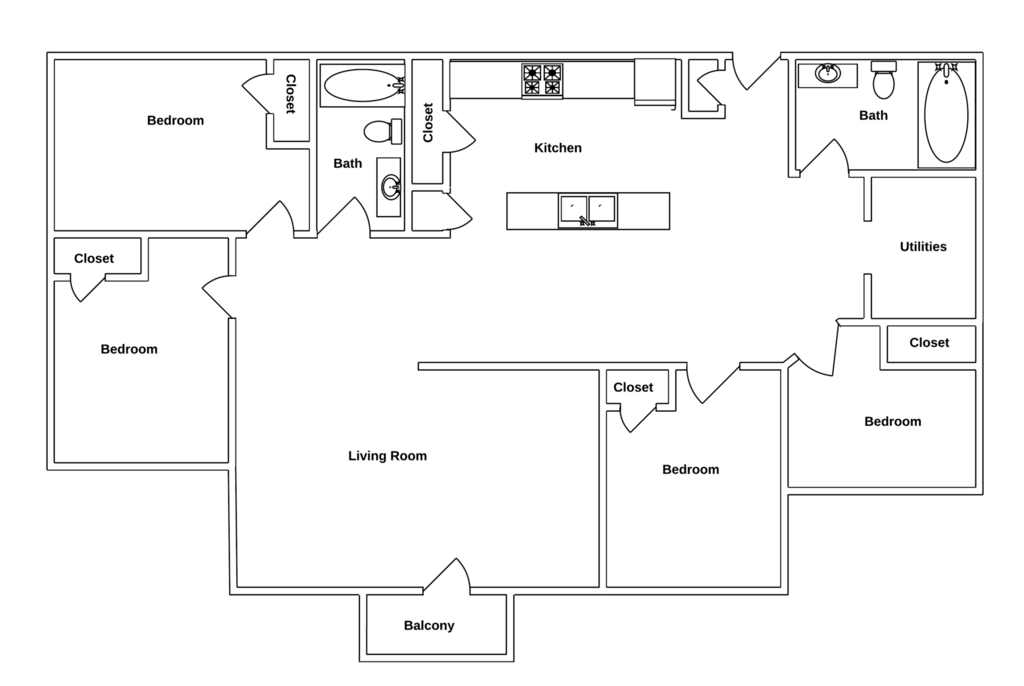 Floor Plan: 4 Bed · 2 Bath · 1,320 SQ. FT.