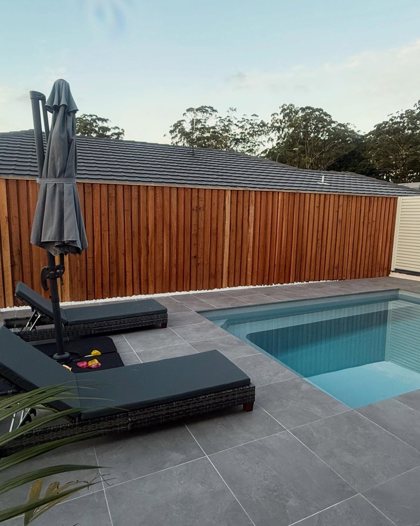 Modern Patio with Pool and Wood Privacy Fence — New Vision Pools in Lake Cathie, NSW