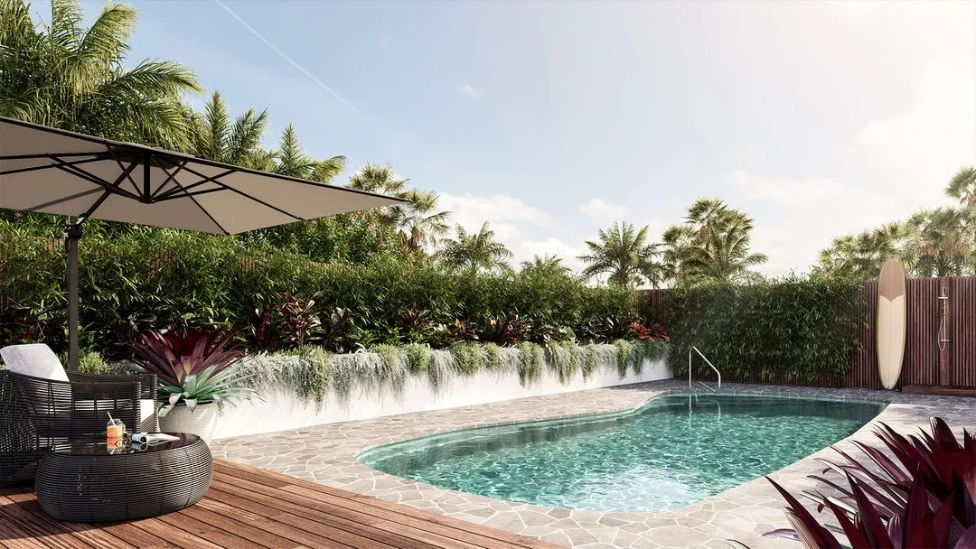 Modern Backyard Pool with Turquoise Water and Lush Greenery — New Vision Pools in Port Macquarie, NSW