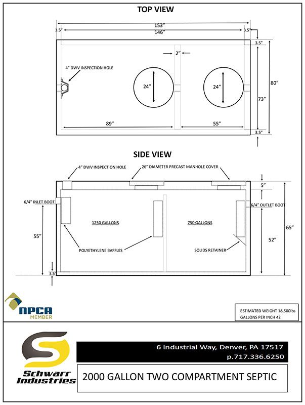 2000 Gallon Dual Compartment Septic 2000 Gallon Dual Compartment Septic