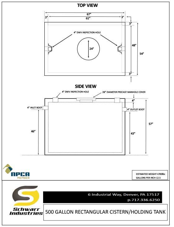 500 Gallon Rectangular Cistern