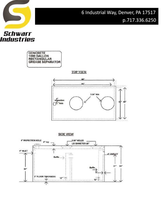 1000 Gallon Rectangular Grease Separator