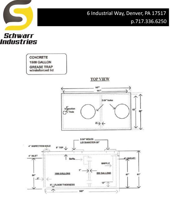 1500 Gallon Grease Trap with reinforced lid