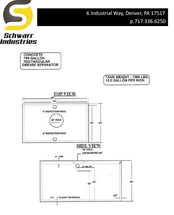 750 Gallon Rectangular Grease Separator