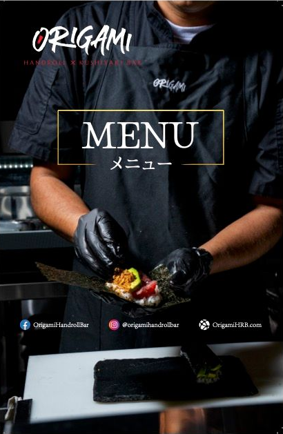 a black and gold origami 6 course for 2 menu