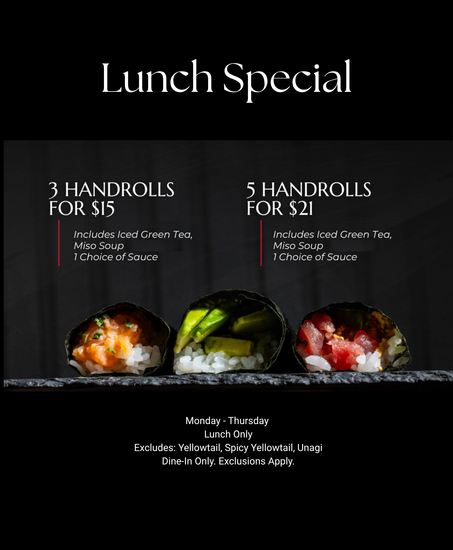a black and gold origami lunch special menu