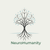 NeuroHumanity logo: black tree with blue leaves and roots on a light background