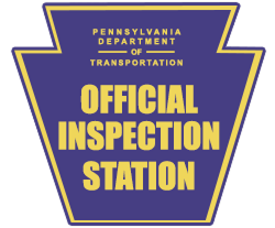 Pennsylvania Department of Transportation official inspection station sign, blue and yellow