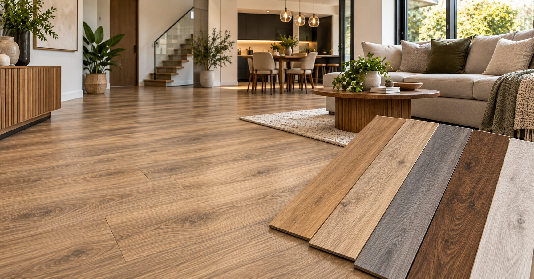 Modern laminate flooring styles in a contemporary home