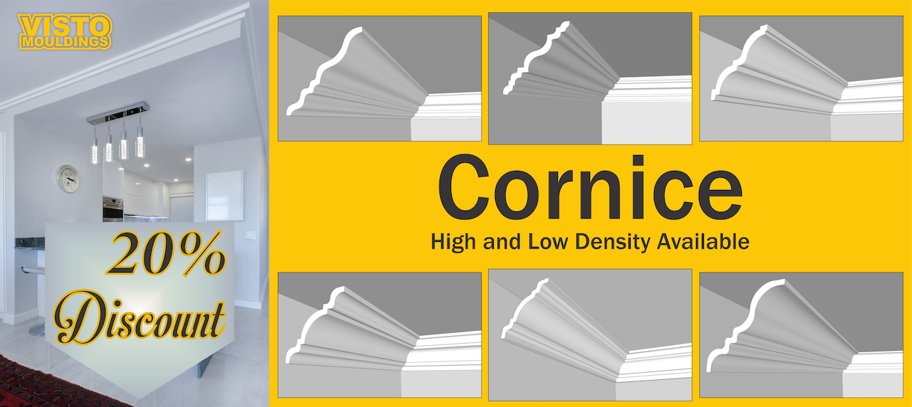 A picture of a cornice with a 20 % discount on it.