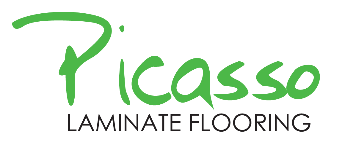 The logo for picasso laminate flooring is green and black on a white background.